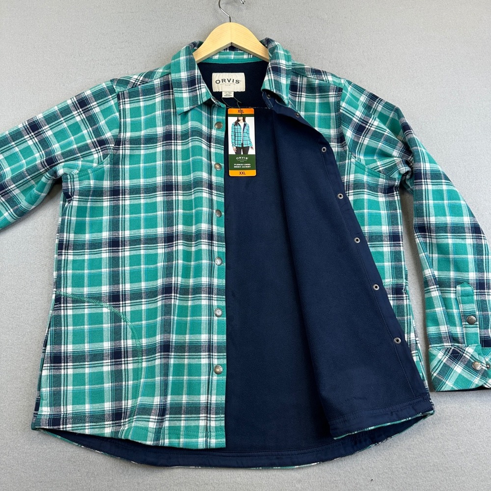 NEW Orvis Shacket Women XXL Green Plaid Fleece Lined Flannel Snap Front Outdoor - Picture 6 of 9